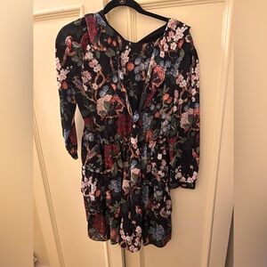 Alice + Olivia Black Dress with Multicolor Floral Pattern